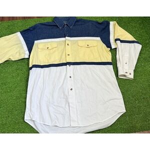 Vintage Western Shirt LG Color Block Striped Button Down Shirt EUC 90s‎